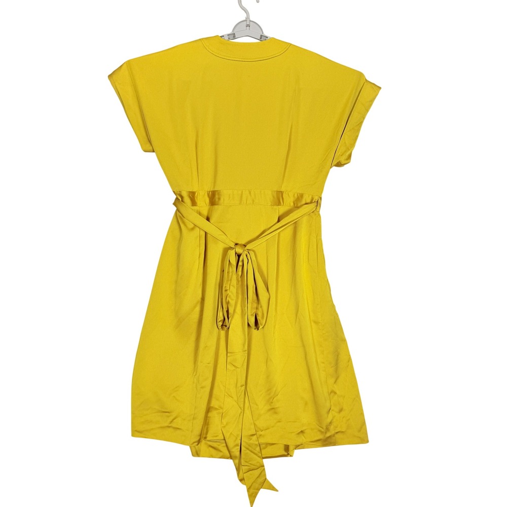 J.Crew Womens XXL Mustard Yellow Satin Wrap Dress Short Sleeve Pockets Lined - Picture 3 of 8